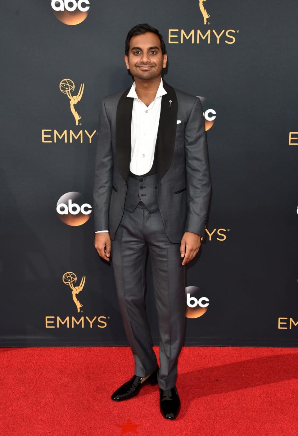 Best: Aziz Ansari forgoing a bow tie with his tuxedo