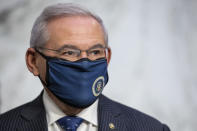 Sen. Bob Menendez, D-N.J., arrives at a Senate Foreign Relations Committee on Capitol Hill in Washington, Wednesday, Aug. 4, 2021. (AP Photo/Amanda Andrade-Rhoades)