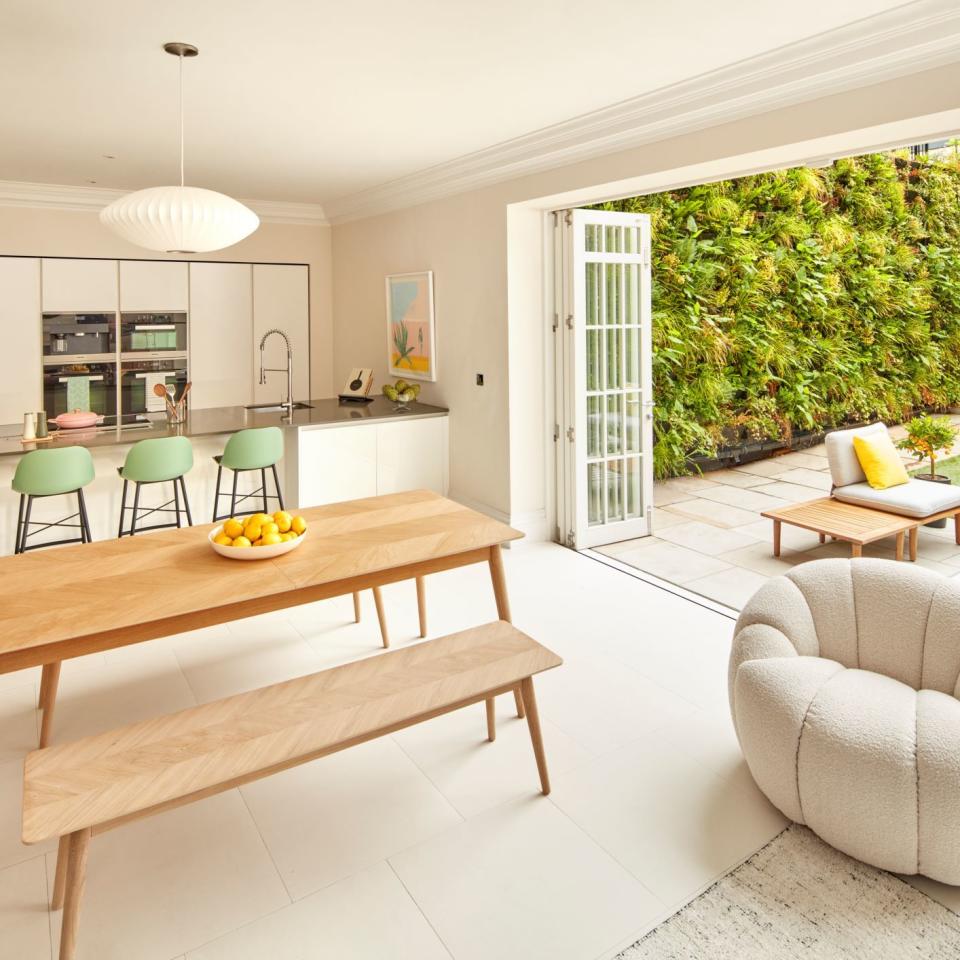 The kitchen and dining area inside the stunning Wimbledon property. (PA)