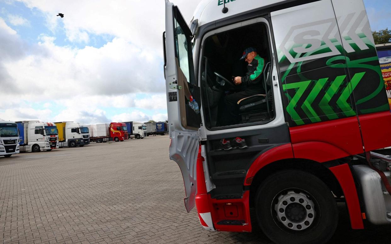 Lorries at Ashford International truck stop - Adrian Dennis/AFP via Getty Images