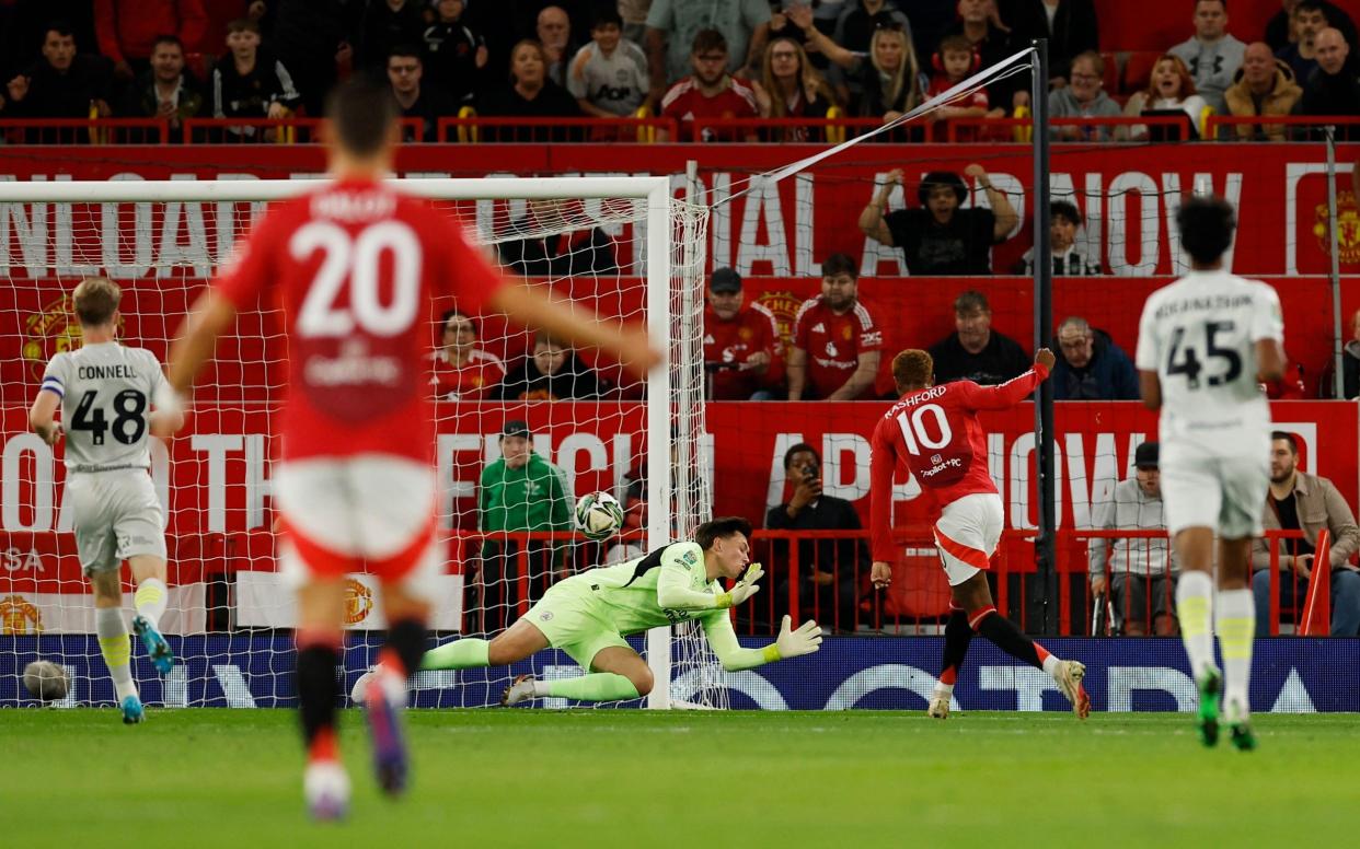 Marcus Rashford scoring for Manchester United against Barnsley