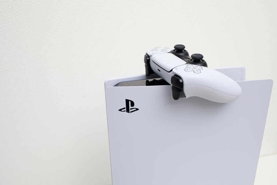 Riga, Latvia - November 23, 2020: Sony Playstation 5 gaming console on white backgorund