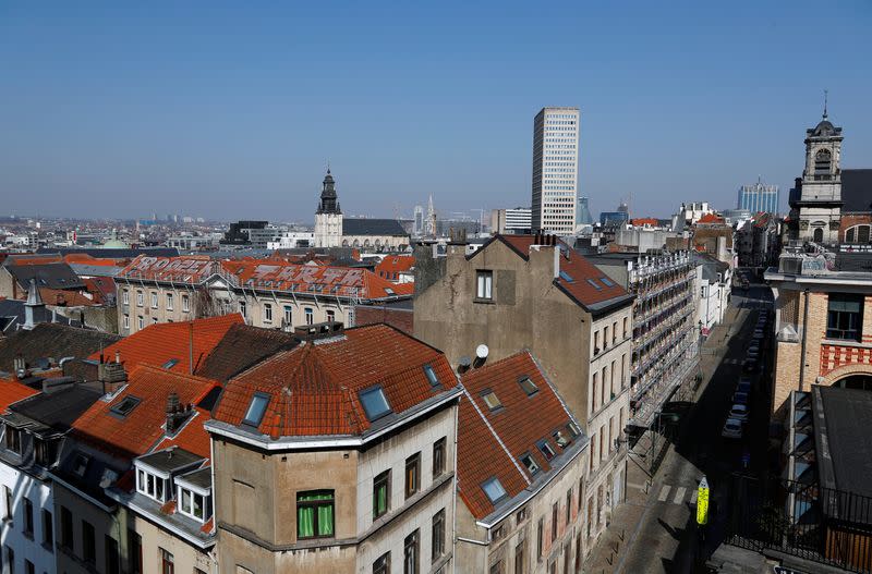 A general view shows houses and office buildings in Brussels