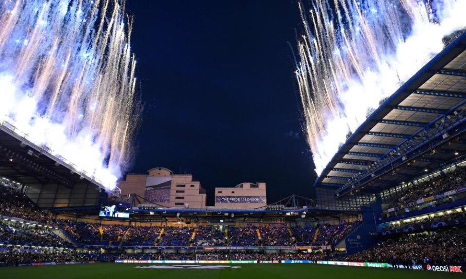 Chelsea celebrated last season’s Champions League success with fireworks before kick-off at Stamford Bridge.