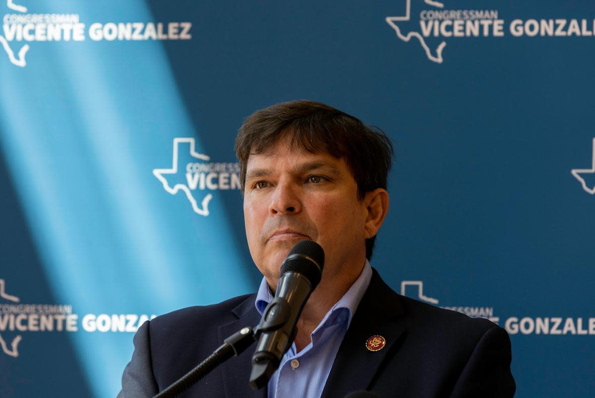 U.S. Rep. Vicente Gonzalez, D-McAllen, at a press conference with U.S. Rep. Adam Schiff of California about the money the Rio Grande Valley is receiving from President Biden's $1 trillion infrastructure bill at the Texas Southmost College auditorium in Brownsville on Sept. 8, 2022.