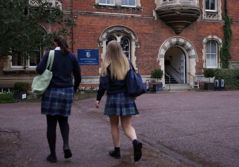 Students arrive at Malvern St James Girls' School In Malvern, Britain