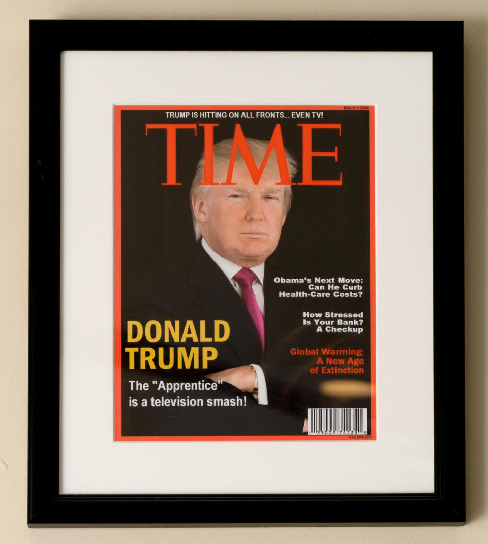 A close up of the fake Time cover. (Photo: The Washington Post via Getty Images)