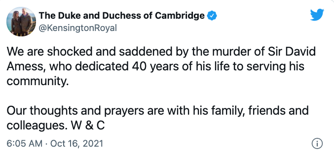 The Duke and Duchess of Cambridge statement on Sir David Amess