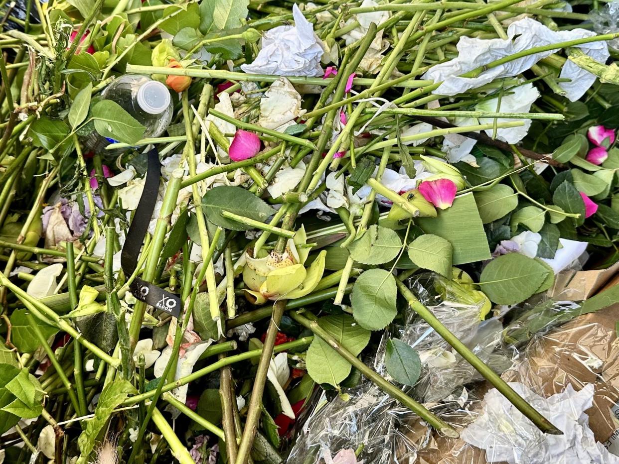 Items in a food waste recycling bin in Thousand Oaks Saturday.