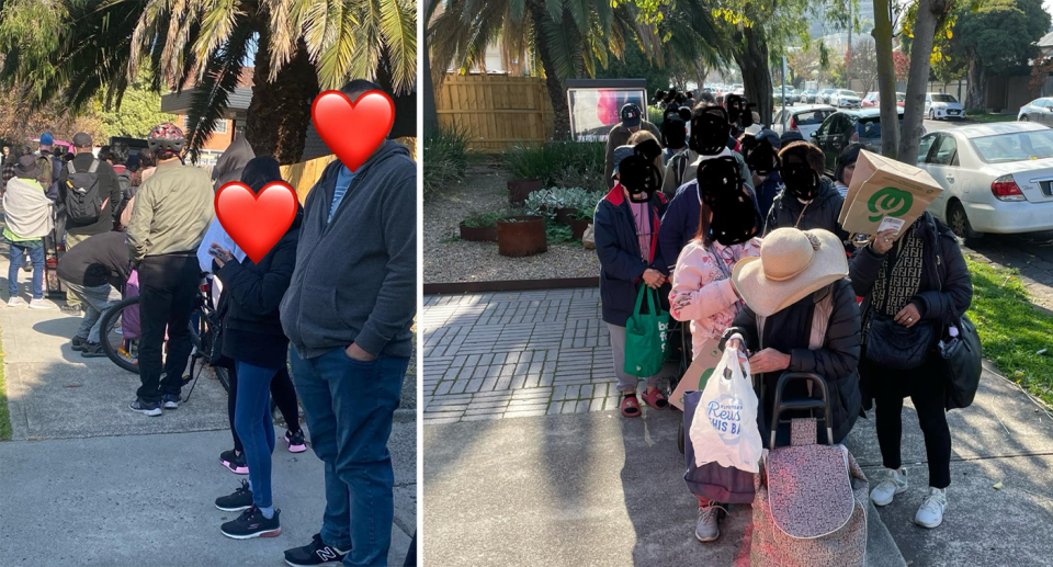 Crowds of people lined up for a charity food service in Melbourne's inner-city amid the growing cost of living crisis. 