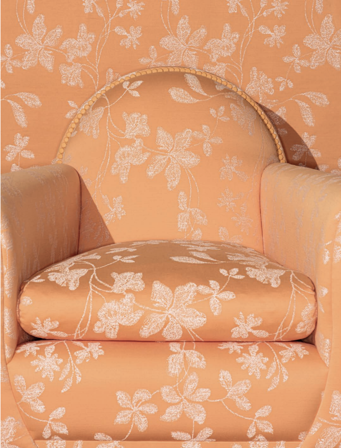a couch with a flower pattern