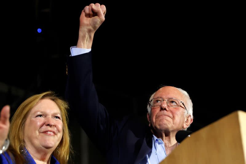 Democratic U.S. presidential candidate Senator Bernie Sanders and this wife Jane take the stage at a campaign rally in San Antonio