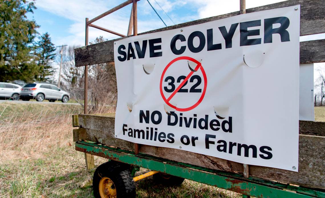 Numerous Save Coyler signs are along Route 322.