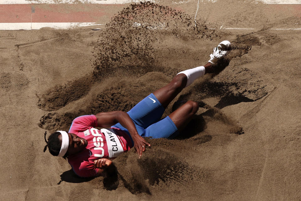 <p>Will Claye of Team United States competes in the Men's Triple Jump Final on day thirteen of the Tokyo 2020 Olympic Games at Olympic Stadium on August 05, 2021 in Tokyo, Japan. (Photo by Ryan Pierse/Getty Images)</p> 