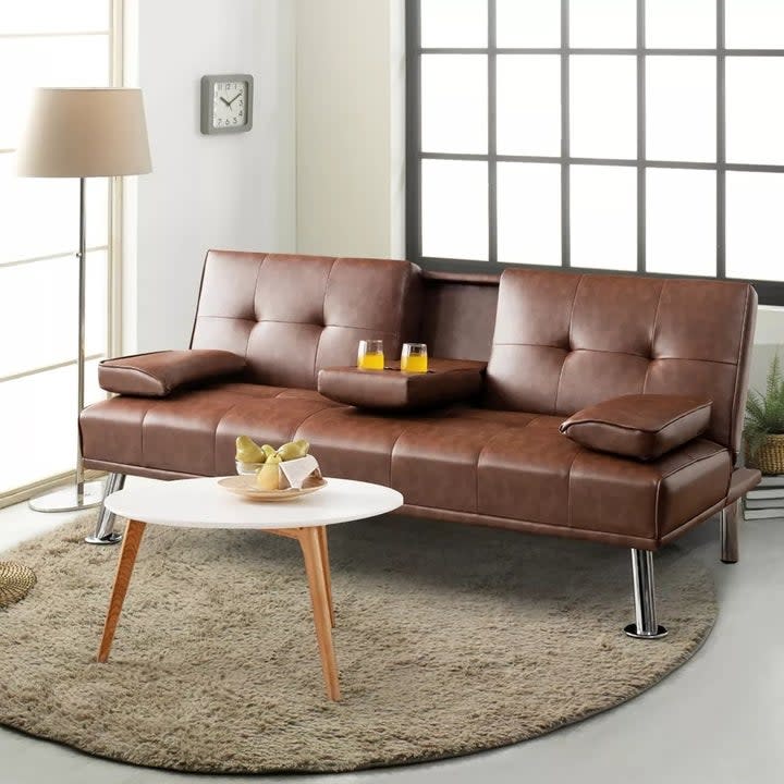 the leather-like folding futon