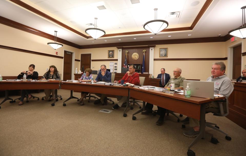 Seneca Falls Town Board members, Deputy Town Supervisor Kaitlyn Laskoski, council member Dawn Dyson, Town Clerk Nicaletta Greer, Town Manager Peter Soscia, Supervisor Michael J. Ferrara and council members Frank Sinicropi and Steve Churchill.