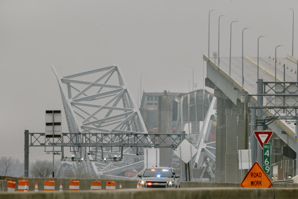 El portacontenedores Dalí y los restos del puente Francis Scott Key en Baltimore, Maryland, el miércoles 27 de marzo de 2024. (Jason Andrew/The New York Times)