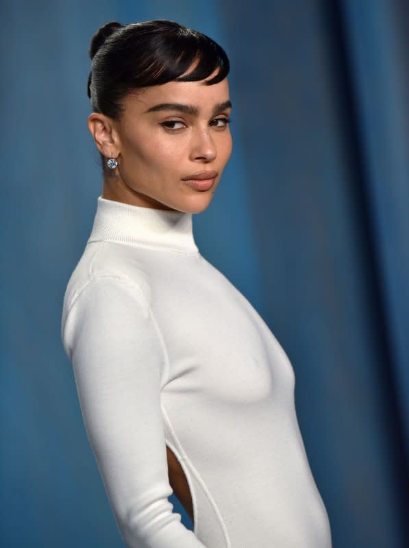 Zoë Kravitz arrives for the Vanity Fair Oscar Party at the Wallis Annenberg Center for the Performing Arts in Beverly Hills, Calif., on March 27, 2022. The actor turns 35 on December 1. File Photo by Chris Chew/UPI