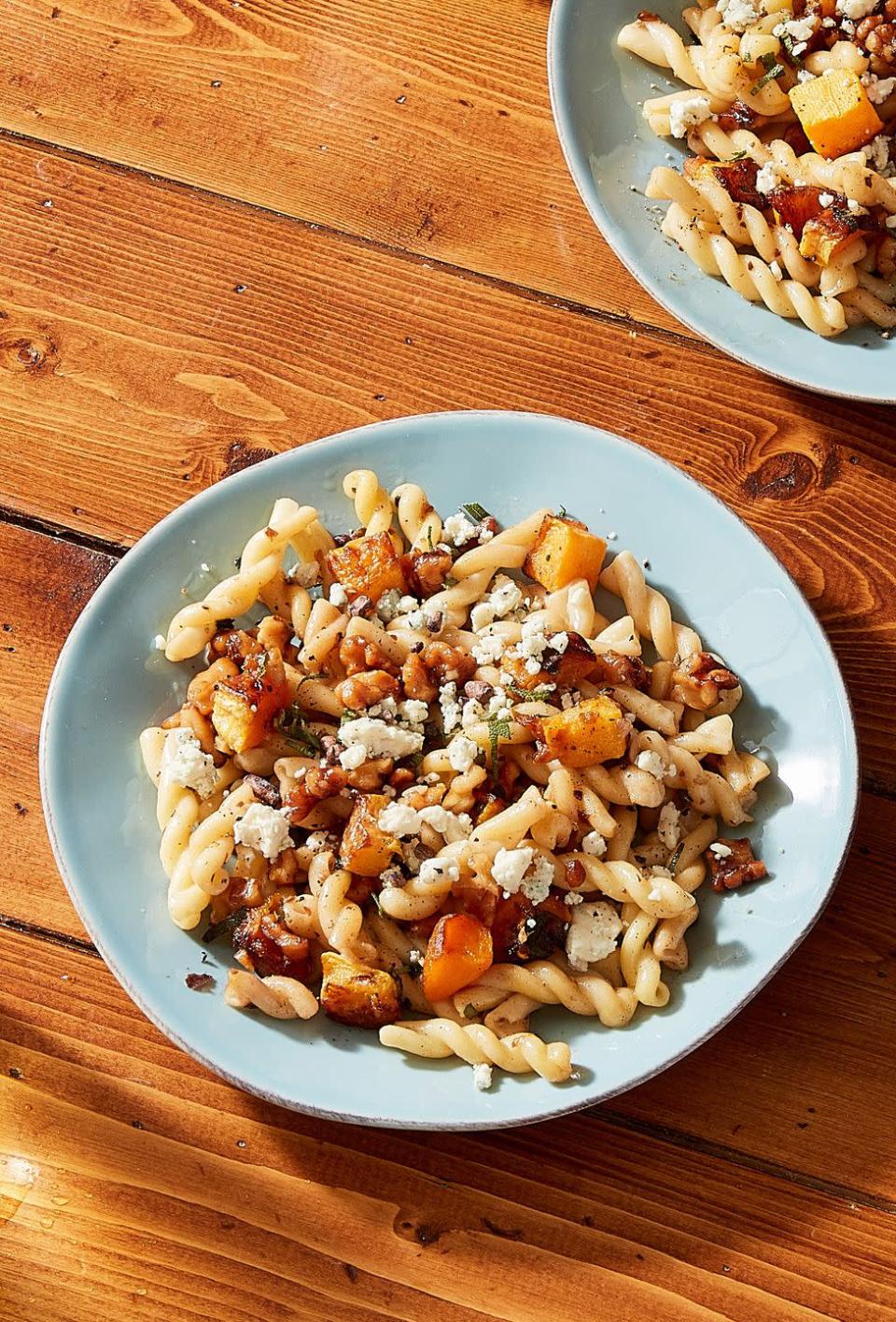 <p>This pasta—with <a href="https://www.delish.com/cooking/recipe-ideas/a22620161/how-to-roast-butternut-squash/" rel="nofollow noopener" target="_blank" data-ylk="slk:roasted butternut squash" class="link ">roasted butternut squash</a>, crispy sage, creamy gorgonzola, and toasted walnuts—SCREAMS fall without being too heavy. Want to add protein? We think this would be <em>amazing</em> with pancetta or bacon too.</p><p>Get the <strong><a href="https://www.delish.com/cooking/recipe-ideas/a37070743/butternut-squash-pasta-recipe/" rel="nofollow noopener" target="_blank" data-ylk="slk:Roasted Butternut Squash Pasta recipe" class="link ">Roasted Butternut Squash Pasta recipe</a></strong>.</p>