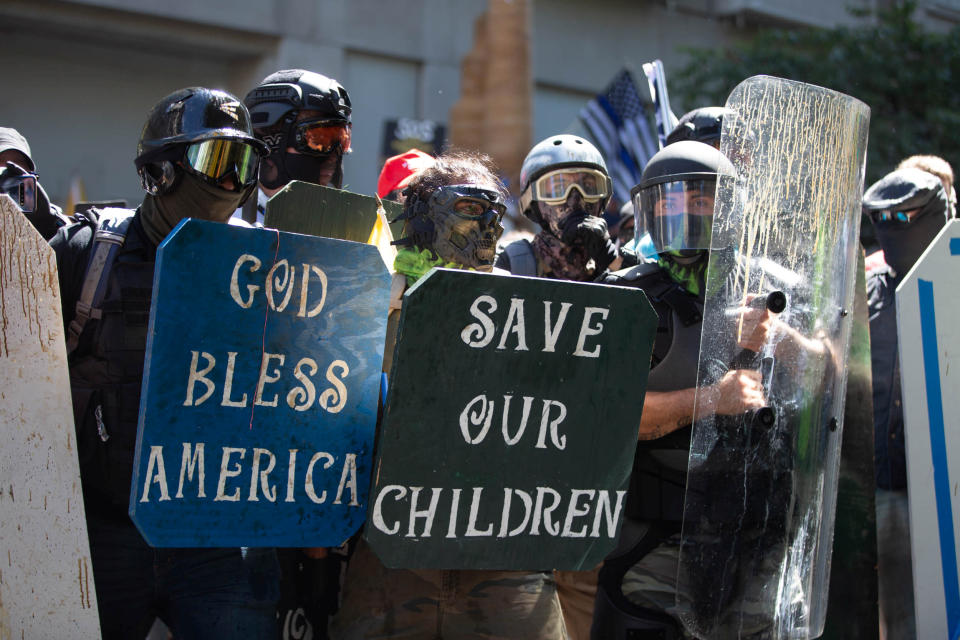 Proud Boys and supporters of the police