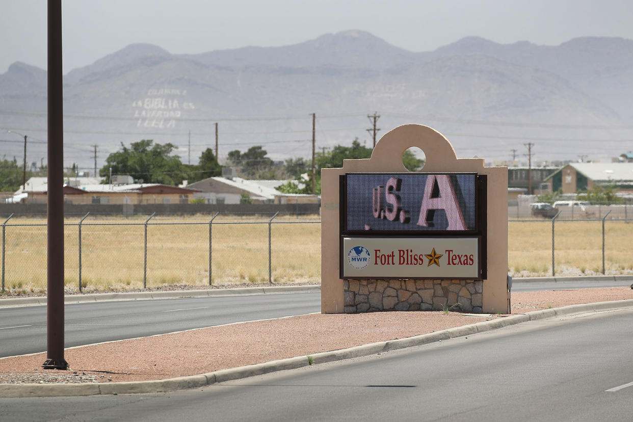 An entrance to Fort Bliss is shown as reports indicate the military will begin to construct temporary housing for migrants on June 25, 2018 in Fort Bliss, Texas.  (Joe Raedle/Getty Images)