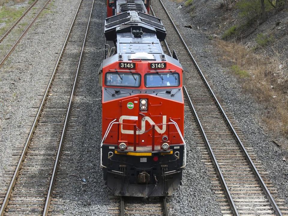  A CN locomotive pulls a train in Montreal.