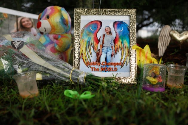 A makeshift memorial dedicated to Gabby Petito is located near the North Port City Hall on September 21, 2021 in North Port, Florida. - Credit: Octavio Jones/Getty Images