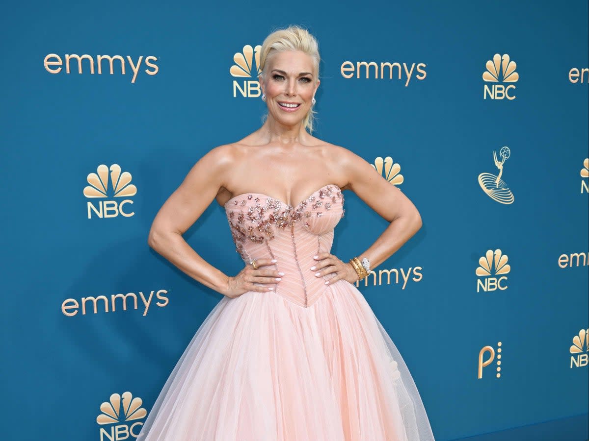 Hannah Waddingham poses on the red carpet ahead of the Emmy Awards (AFP via Getty Images)