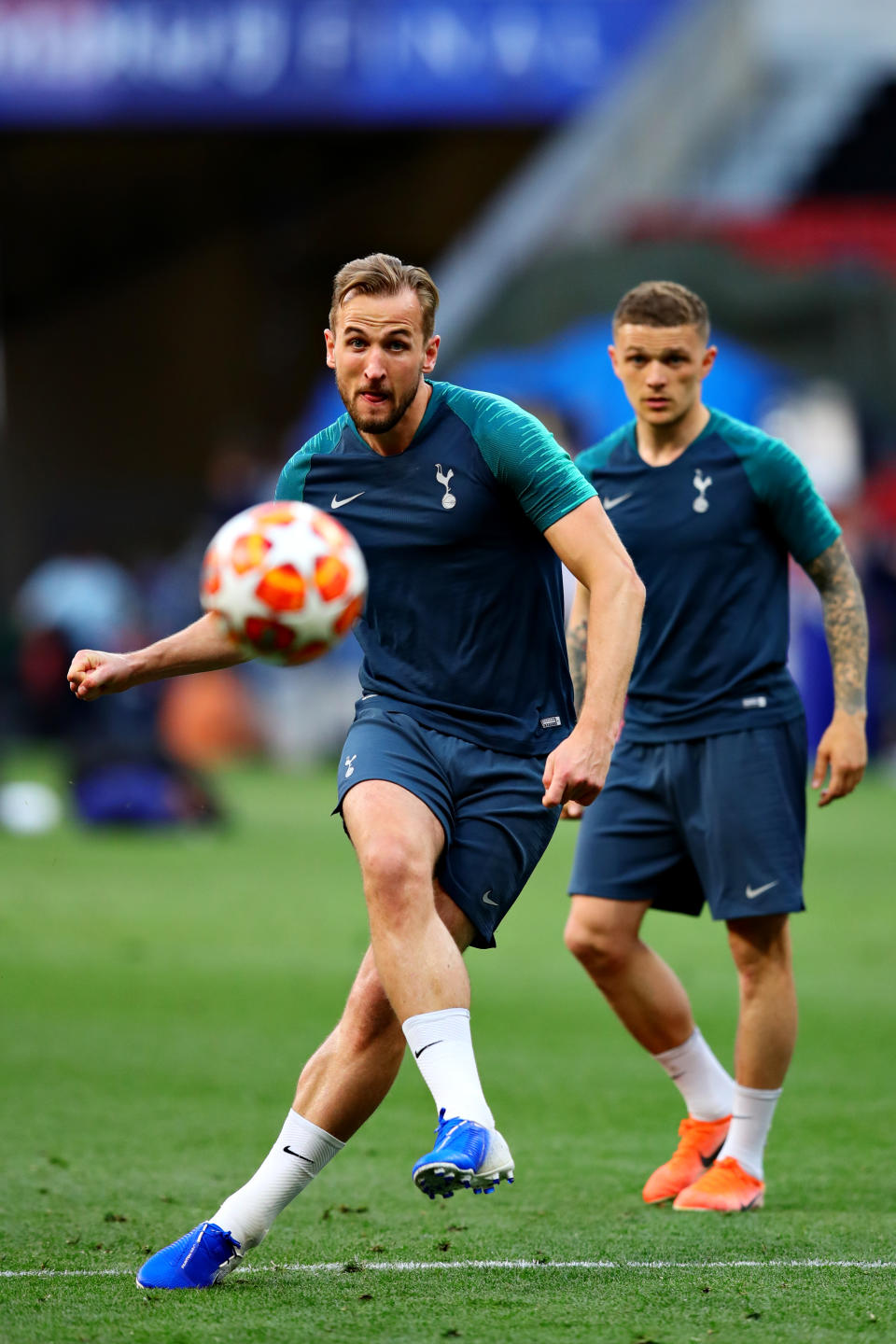 MADRID, SPAIN - MAY 31: Harry Kane of Tottenham Hotspur takes part in a training session during previews ahead of the UEFA Champions League Final at Estadio Wanda Metropolitano on May 31, 2019 in Madrid, Spain. (Photo by Chris Brunskill/Fantasista/Getty Images)