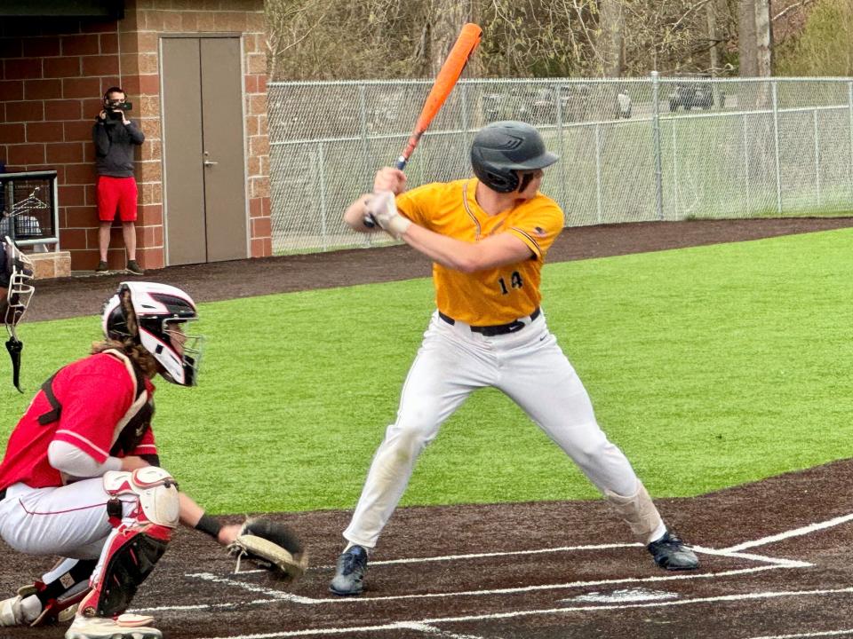 Lancaster's Hayden Allen bats during a recent Ohio Capital Conference-Buckeye Division game against Groveport.