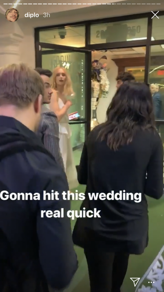 'Gonna hit this wedding real quick,' Diplo writes for the caption of a video on his Instagram story (Instagram/Diplo)