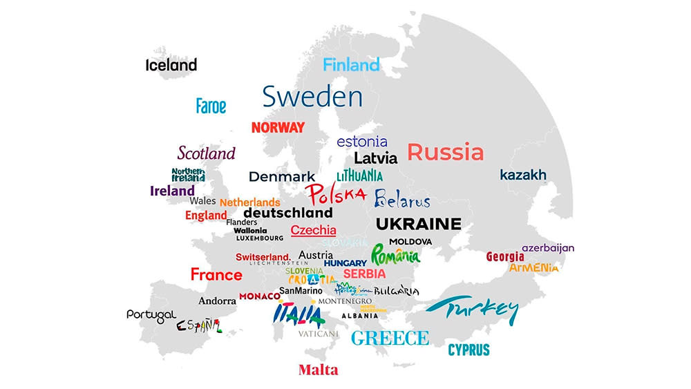  A map of tourism logo fonts in Europe. 