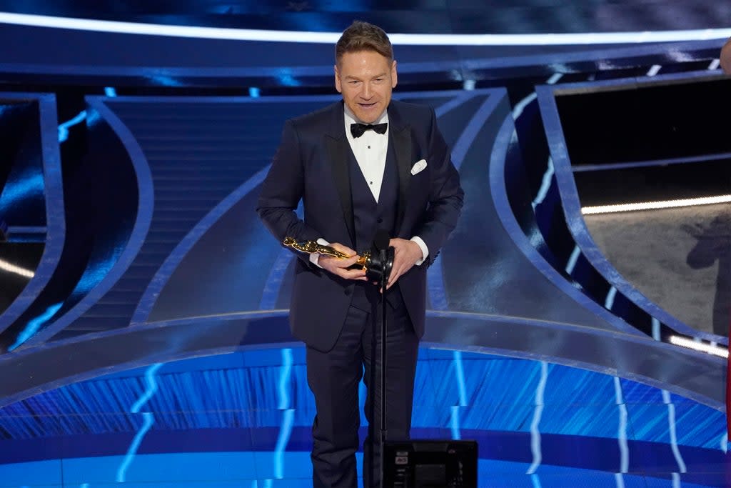 Kenneth Branagh accepts the award for best original screenplay for Belfast at the 2022 Oscars (Chris Pizzello/AP) (AP)