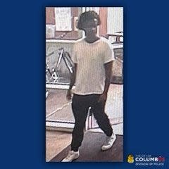 Columbus police released this image of a male suspect believed to be involved in a series of crimes Thursday that ended with a Columbus police officer shot and a suspect killed. Anyone with information on this person's identity and whereabouts should call 911 or Columbus police at 614-645-4545.