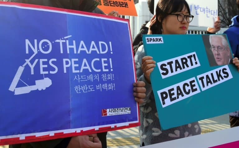 South Korea's anti-war activists protest against deployment of US-built Terminal High Altitude Area Defense (THAAD) anti-ballistic missile system