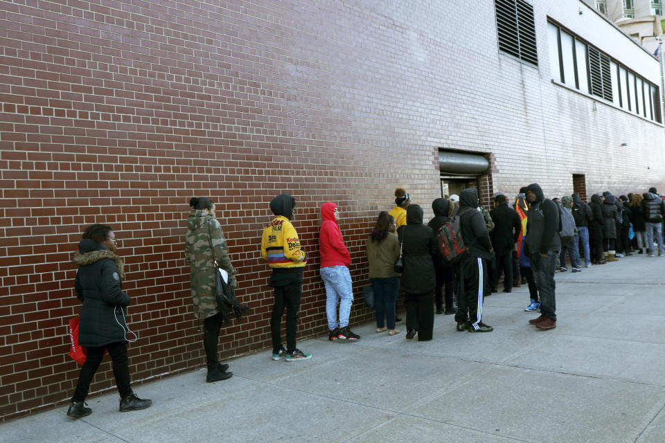 NEW YORK, NEW YORK - NOVEMBER 01: People wait in line for a job fair at a United Parcel Service (UPS) facility on November 01, 2019 in New York City. The October employment report, which was released on Friday, showed that the American economy is still robust with 128,000 new jobs created in October. The unemployment rate inched up to 3.6% from 3.5%, the lowest unemployment rate since 1969. (Photo by Spencer Platt/Getty Images)