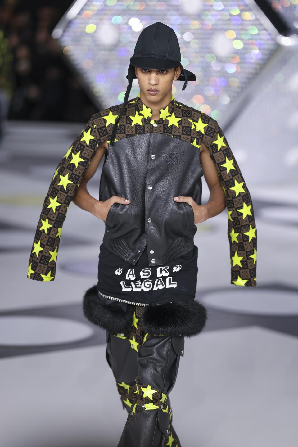 A model wears a creation as part of the Off-White Fall/Winter 2024-2025 ready-to-wear collection presented Thursday, Feb. 29, 2024 in Paris. (Photo by Vianney Le Caer/Invision/AP)
