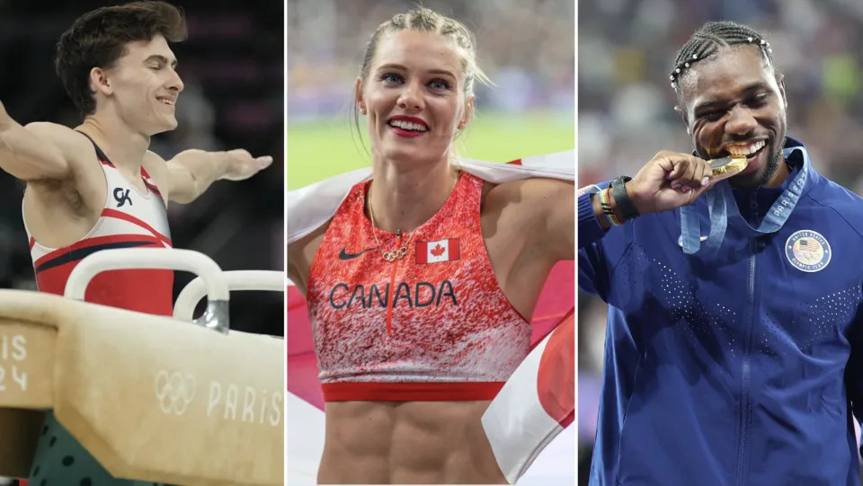 Stephen Nedoroscik, Alysha Newman and Noah Lyles are three heartthrobs among the athletes competing at the 2024 Paris Olympics. (Li Ying/Xinhua via Getty Images, Eric W. Rasco/Sports Illustrated via Getty Images, Aytac Unal/Anadolu via Getty Images)