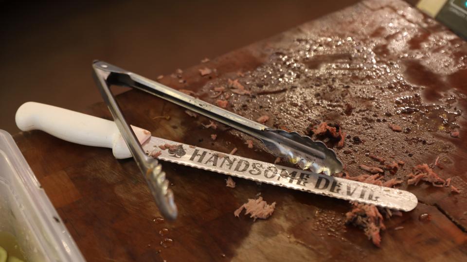 The carving station at Handsome Devil Barbecue in Newburgh on June 23, 2021.