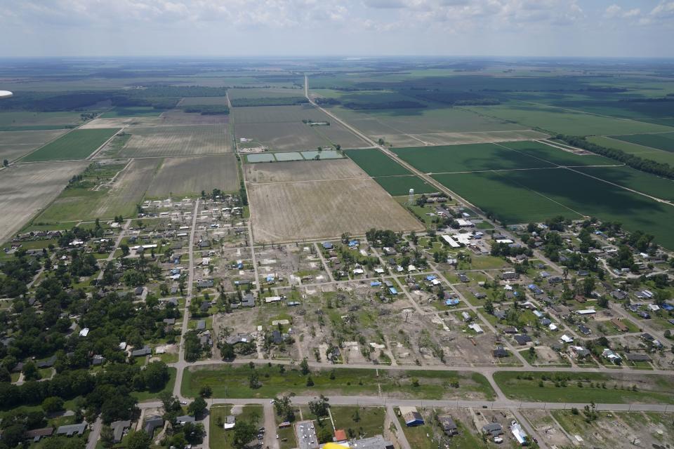 The damage from a deadly tornado that went through Rolling Fork, Miss. is visible on Friday, May 19, 2023. An AP analysis shows that tornadoes are disproportionately killing more people in mobile or manufactured homes, especially in the South. (AP Photo/Gerald Herbert)