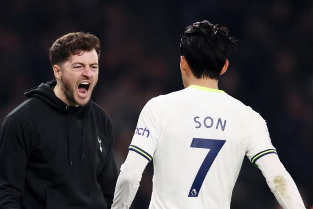 Celebrations: Heung-min Son secured a spirited fightback for Ryan Mason&#x002019;s Tottenham (Tottenham Hotspur FC via Getty Images)