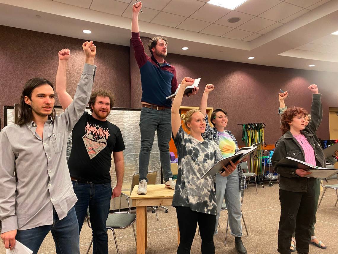 The cast of “Vilna: A Resistance Story” rehearses for its April 22-30 run at the Jewish Community Center’s White Theatre.