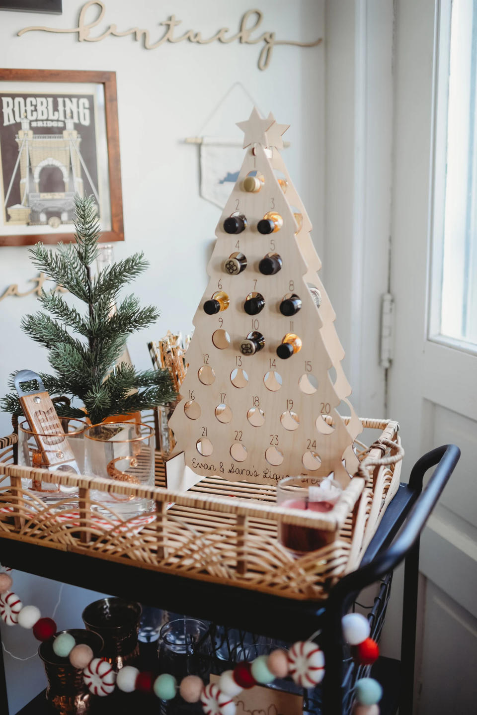 the liquor advent calendar on a bar stool