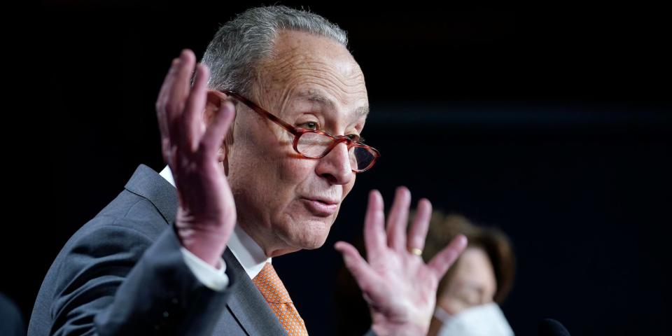 Senate Majority Leader Chuck Schumer of N.Y., speaks during a news conference on Capitol Hill in Washington, Tuesday, Jan. 4, 2022.