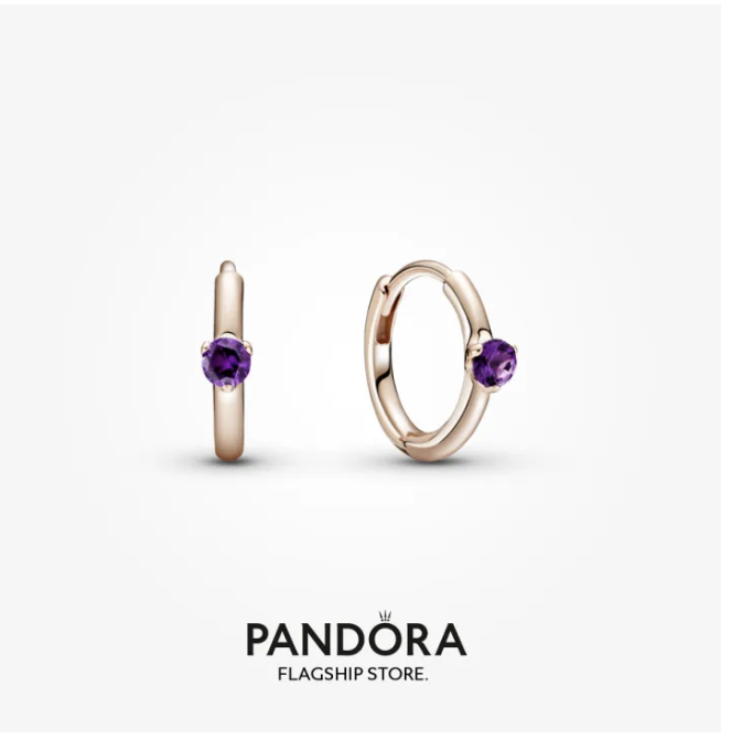 Pandora 14k Rose Gold Plated Purple Solitaire Huggie Hoop Earrings. (PHOTO: Lazada)