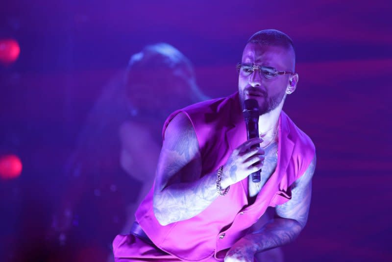 Maluma performs at the MTV Europe Music Awards in Budapest, Hungary, on November 14, 2021. The musician turns 30 on January 28. File Photo by Sven Hoogerhuis/UPI