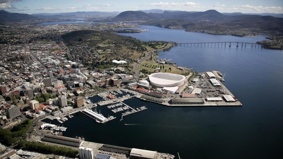An old render of the proposed Hobart AFL stadium.
