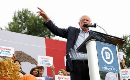 Democratic U.S. presidential candidate Sanders speaks at Polk County Democrats Steak Fry in Des Moines, Iowa