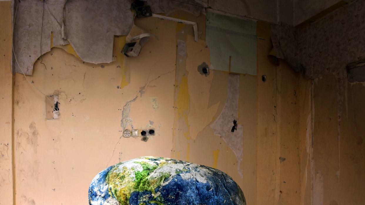 environmental issues concept of planet earth in abandoned building