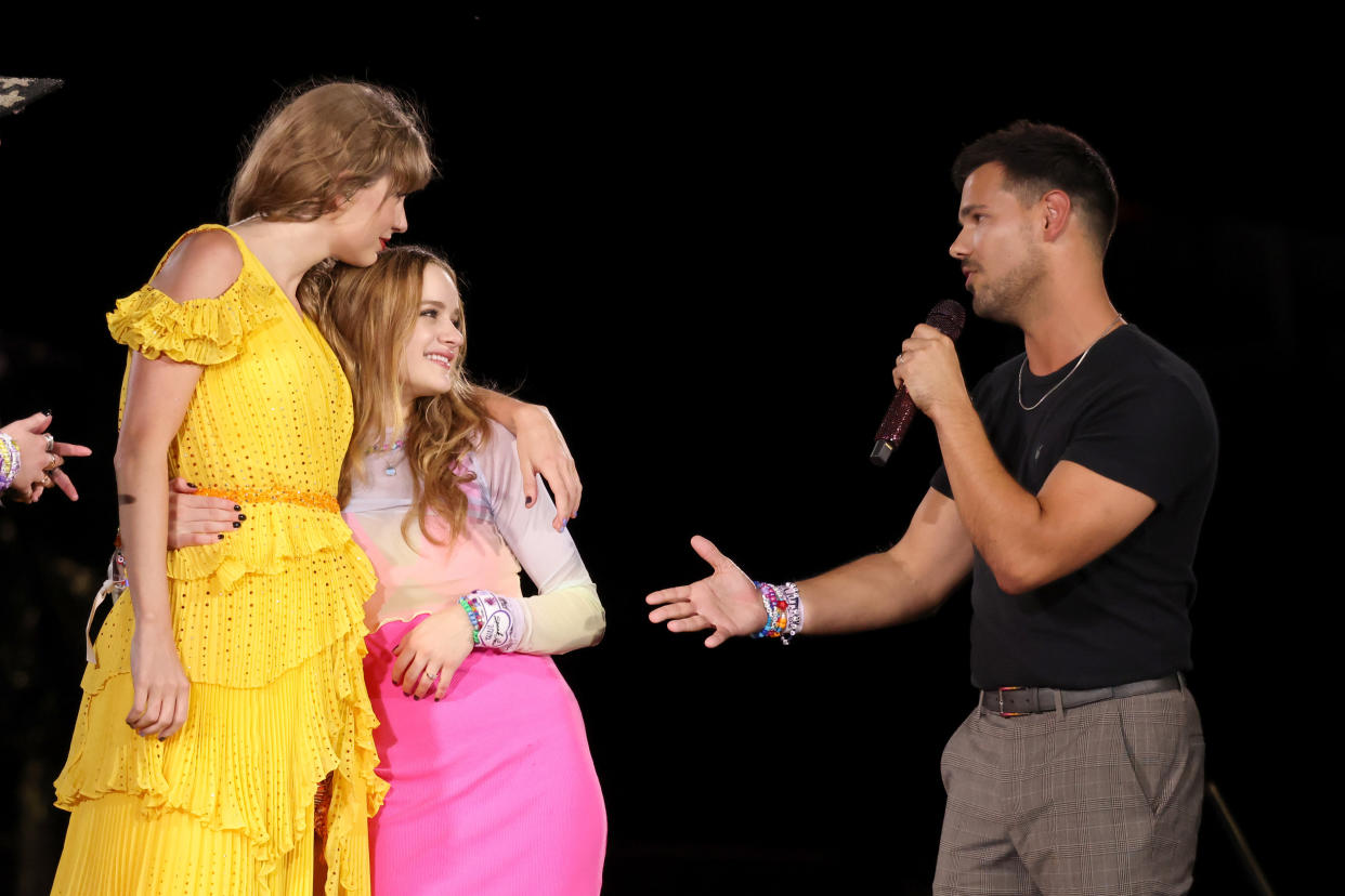 Taylor Lautner joins Taylor Swift on stage at the Kansas City stop of her Eras Tour. (Getty Images)